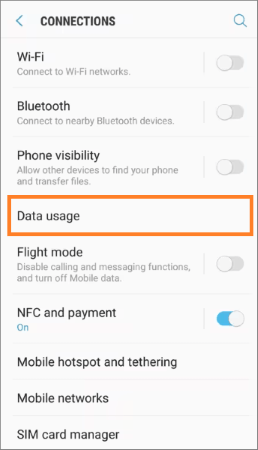 samsung settings connection data usage