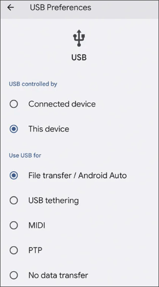select file transfer on android phone