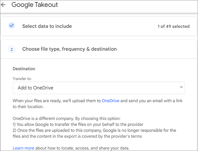 transfer files from google drive to onedrive by google takeout