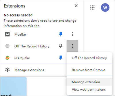 choose manage extension