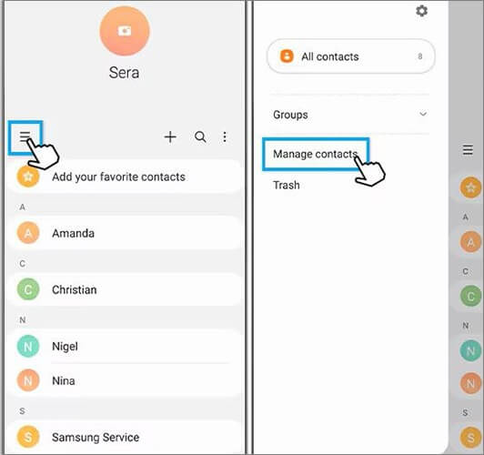 manage contacts on samsung phone