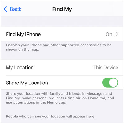 turn off share my location feature on iphone