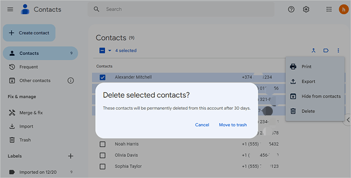 como excluir todos os contatos telefônicos com os contatos do Google