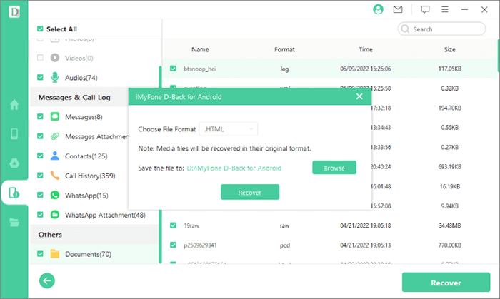 deleted contacts recovery app - dback for android