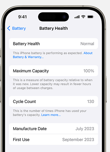 check iphone battery health to fix ios 18 battery life