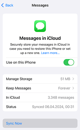 manually syncing messages to fix imessage syncing paused