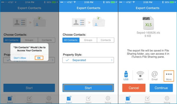 comment exporter des contacts iPhone vers Excel en utilisant SA Contacts Lite