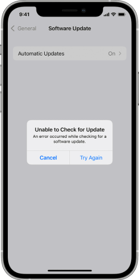 unable to check update iphone