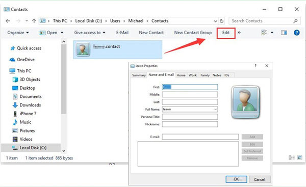如何通过Windows联系人在PC上编辑iPhone联系人