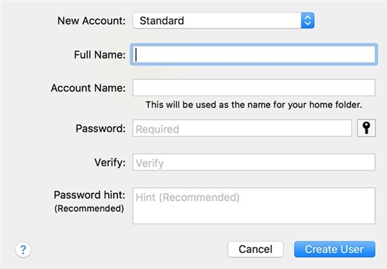 configura un nuovo account utente sul tuo Mac