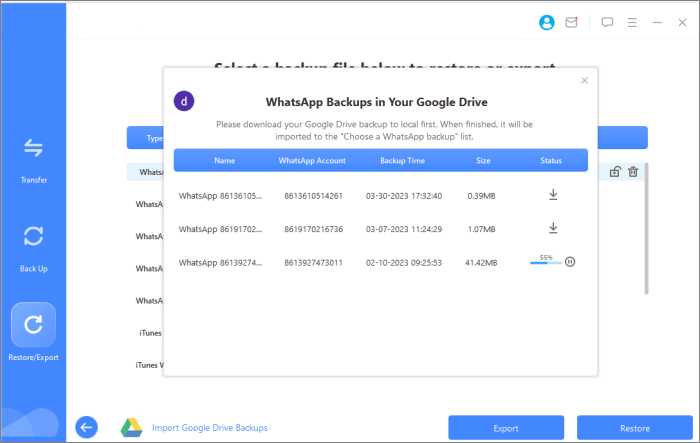 choose your google drive backup