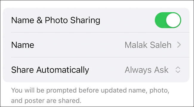 ios 17'de çalışmayan kişi posterini düzeltmek için ad ve fotoğraf paylaşma özelliğini etkinleştirin
