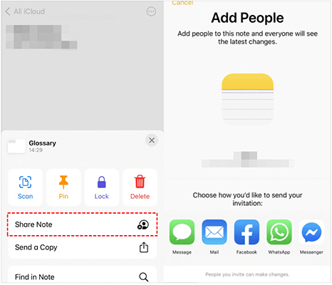 how to transfer notes from one icloud to another via share note feature