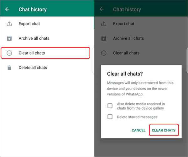 how to delete all whatsapp messages forever on android