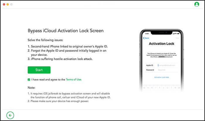 select bypass icloud activation mode