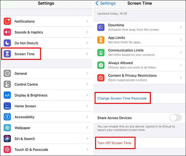 Apple kimliğinin grileşmesini düzeltmek için ekran süresi şifresini değiştirin veya devre dışı bırakın