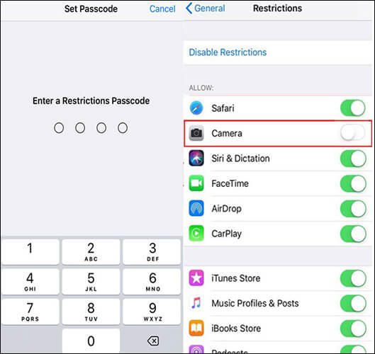 ios 11 için kameranın ekran süresini kısıtlayarak iPhone'daki kilit ekranından kamera nasıl kaldırılır