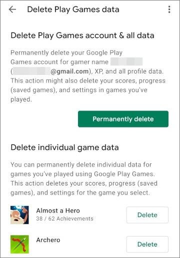 how to delete game data from google account