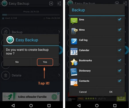 how to install backup of essentialpim created on android