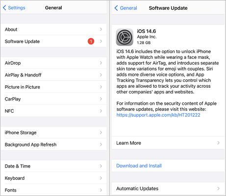 update software on iphone to repair the backup bug